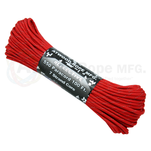Paracord "Reflective Red" 550 7 strand (100ft) MADE IN USA