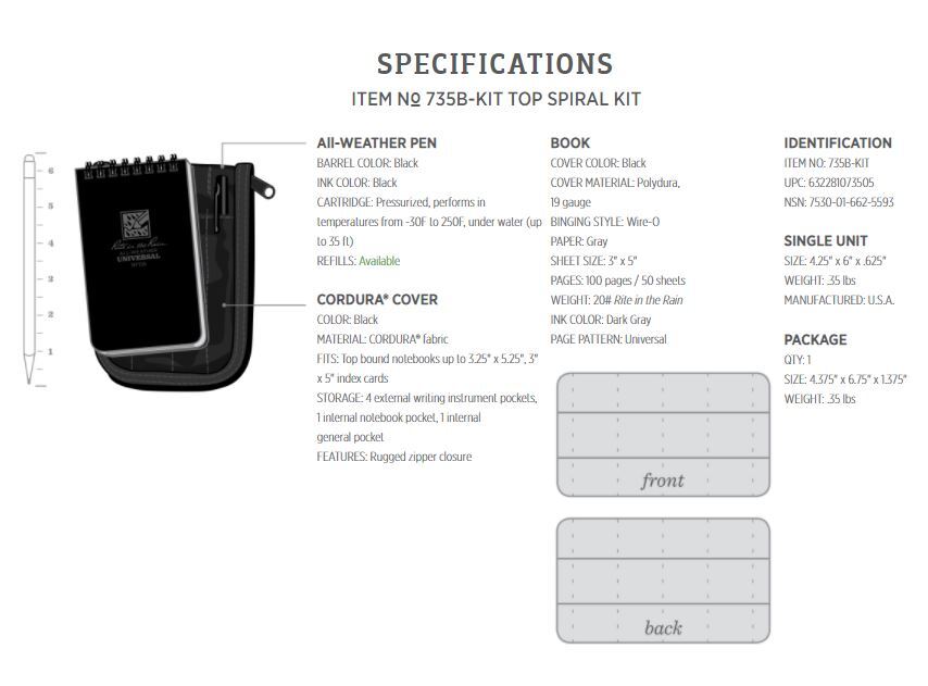 RITE IN THE RAIN UNIVERSAL KIT, ALL-WEATHER TACTICAL BLACK CLICKER