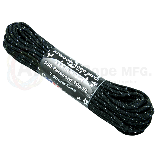 Paracord Reflective Black 550 7 strand (100ft) MADE IN USA