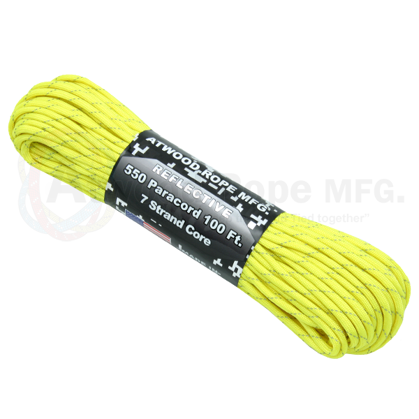 Paracord Reflective Neon Yellow 550 7 strand (100ft) MADE IN USA