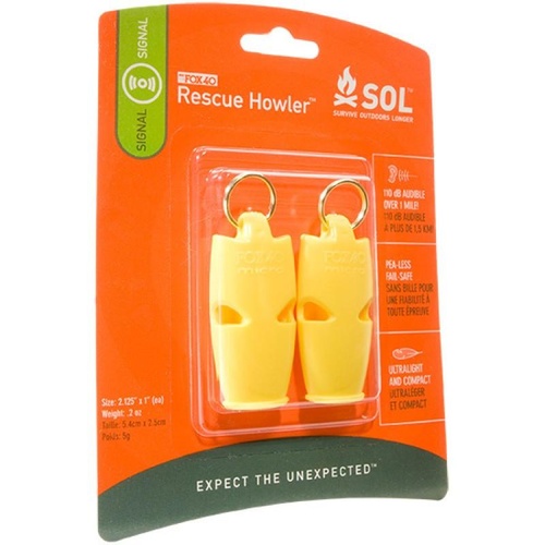 SOL Rescue Howler 110dB 1.5klm+ Whistle 2/Pack