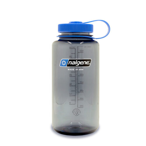 Nalgene Wide Mouth Water Bottle 1 Litre Grey w/ Blue Lid