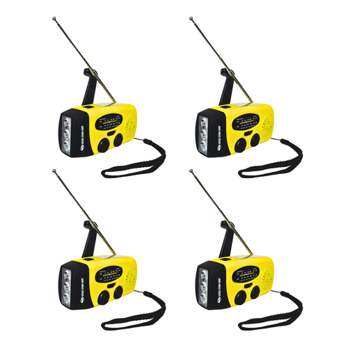 4 Pack Dynamo Solar Hand Crank AM FM Radio & Power Bank & LED Flashlight - Yellow