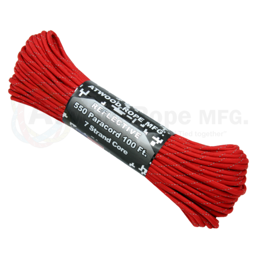 Paracord "Reflective Red" 550 7 strand (100ft) MADE IN USA