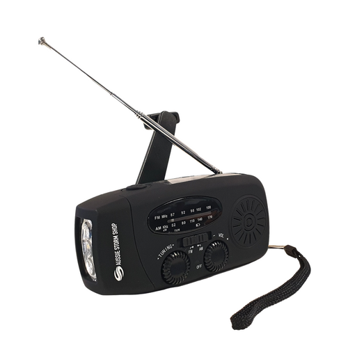 Dynamo Solar Hand Crank AM FM Radio & Power Bank & LED Flashlight - Black