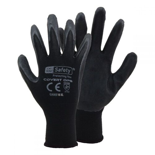On Site Safety Covert Ops Nitrile Gloves Black (XL - 10)