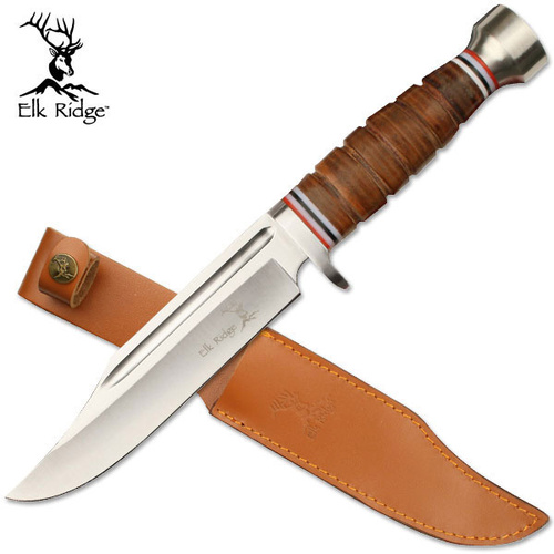 Elk Ridge Stacked Leather Bowie Knife