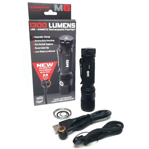 PowerTac M6 1300 Lumen w/Magnetic Charger / Magnetic Tailcap