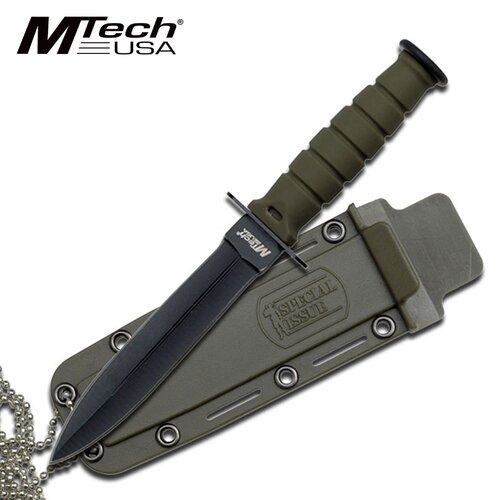 MTech Neck Knife Double Edged w/Chain Green Handle 
